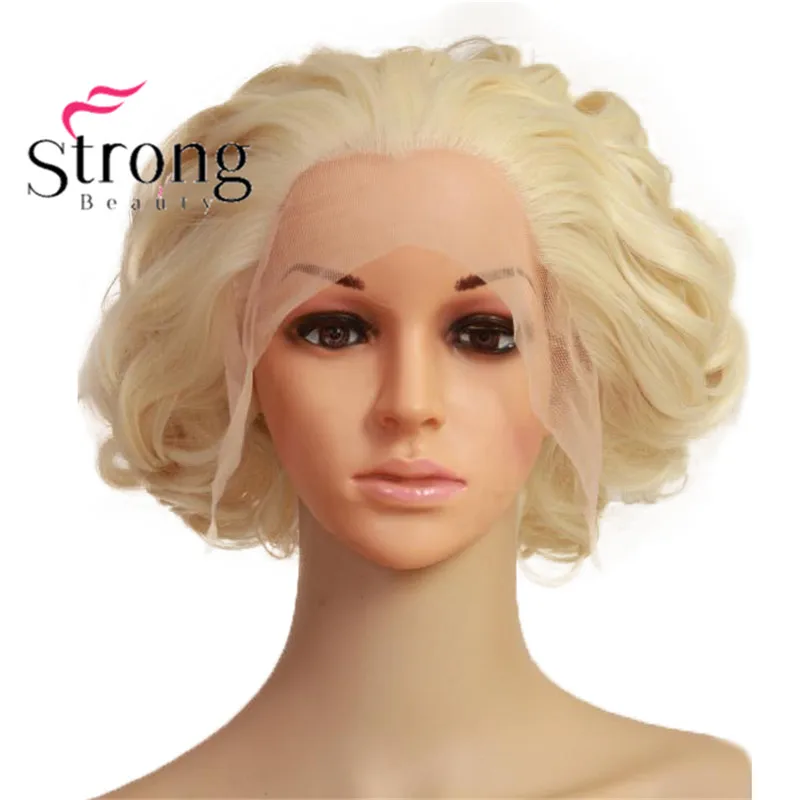StrongBeauty Blonde Lace wig Short Curly synthetic Lace front wigs heat resistant
