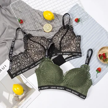 

Lace Letter Sexy Lingerie Wire Free bras for Women Underwear Seamless Breathable Bralette Adjusted 3/4 Cup Push Up bra Female