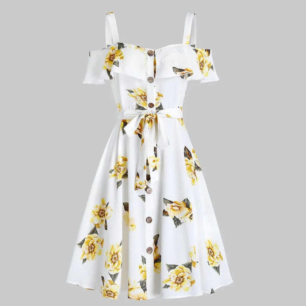 white sundress with sunflowers
