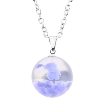 

Creative Blue Sky White Cloud Women Necklace Unique Purple Round Necklace Pendant Necklace Jewelry Gift