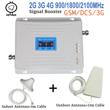 

ZQTMAX 2g 3g 4g signal booster gsm dcs tri band 900 1800 mobile repeater LTE UMTS 2100 Cellular Amplifier with antenna set