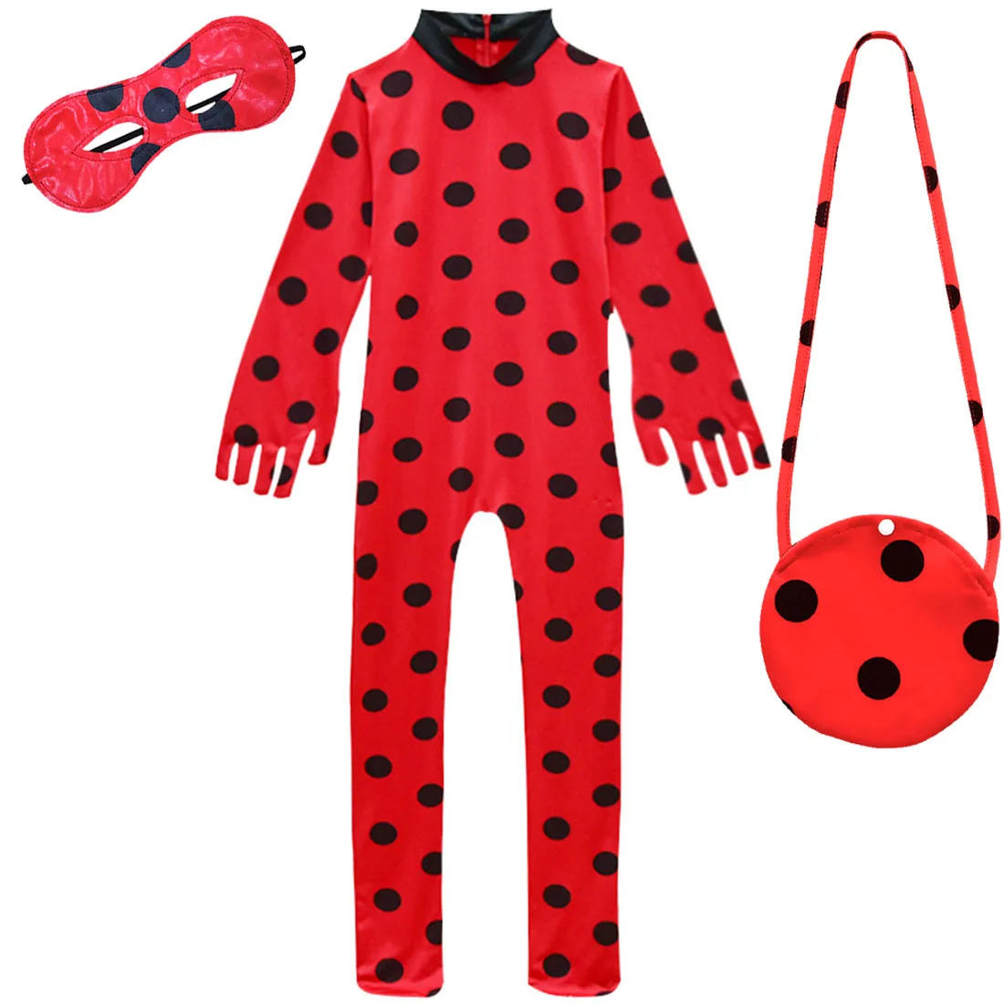 Костюмы для детей от 3 до 10 лет, костюм для девочек, костюм для девочек, костюм для косплея на Хэллоуин, черный комбинезон, красная маска - Цвет: a set
