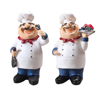 

2x Retro Chef Model Ornaments Resin Crafts Mini Chef Figurines Home Kitchen Restaurant Bar Coffee Decor-D & A