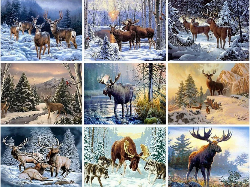 Diamond Painting Snow deer Animal 5D Diy Embroidery Home Decoration Picture Rhinestone Paintings Gift | Дом и сад