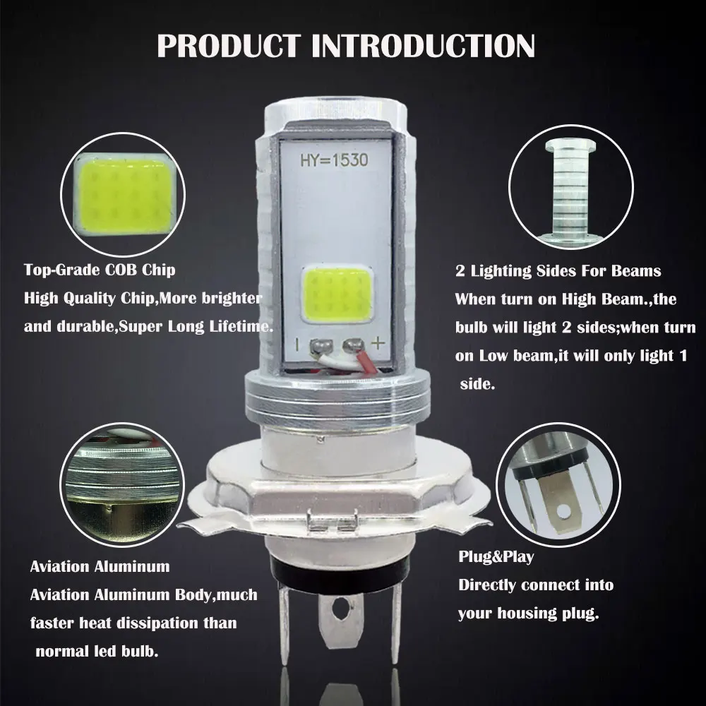 Motorcycle Headlight Motorcycle LED Lights LED Motorcycle Lights LED Lights Motorcycle Driving Lights 1pcs Moto H4 Headlight Bulb HS1 Scooter Light Hi-Lo Beam 6500K 12V