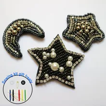 

1pc 3D moon star Handmade snowman beaded Patches for clothing DIY sew on sequin rhinestone parches Beads appliques for hats bags