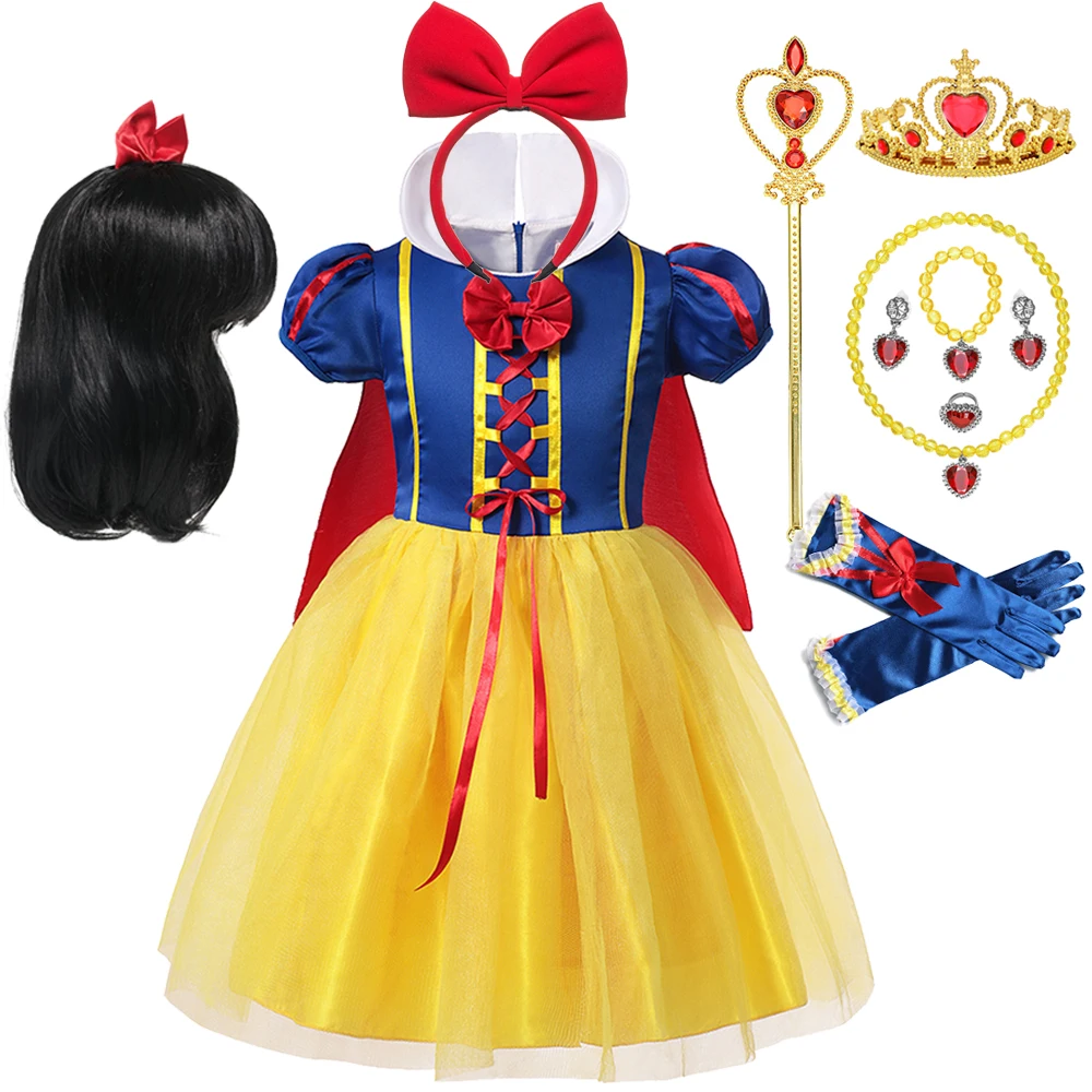 

Fancy Snow White Girl Princess Dress with Cloak Costume Children Cosplay Dress up Baby Girl Clothes Birthday Party Kids Dress