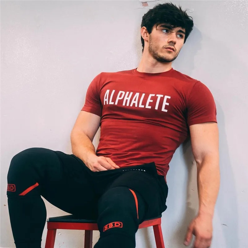 Новинка, Мужская футболка,, ALPHALETE, футболка для тренажерного зала, футболка с принтом, мужская, s, бодибилдинг, короткий рукав, рубашки для мужчин, 95% хлопок, брендовая одежда