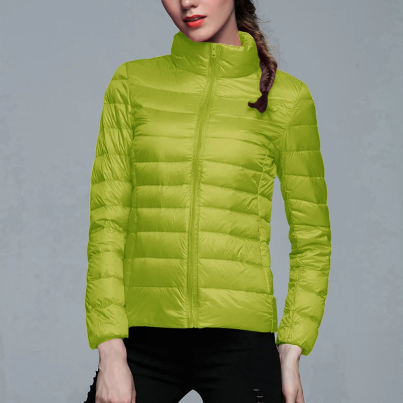 Зимняя женская ультра легкая куртка-пуховик с капюшоном и белым утиным пухом теплая куртка с длинным рукавом Женская Однотонная легкая одежда - Цвет: green 2