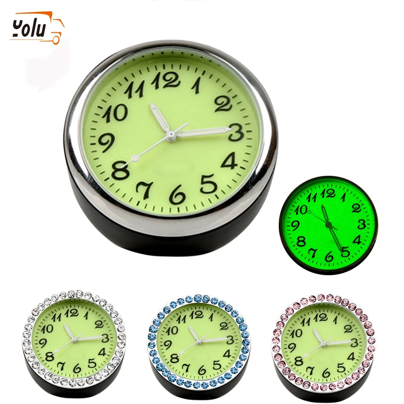

YOLU Car Clock Thermometer Luminous Mini Automobiles Internal Stick-On Digital Watch Mechanics Quartz Clocks