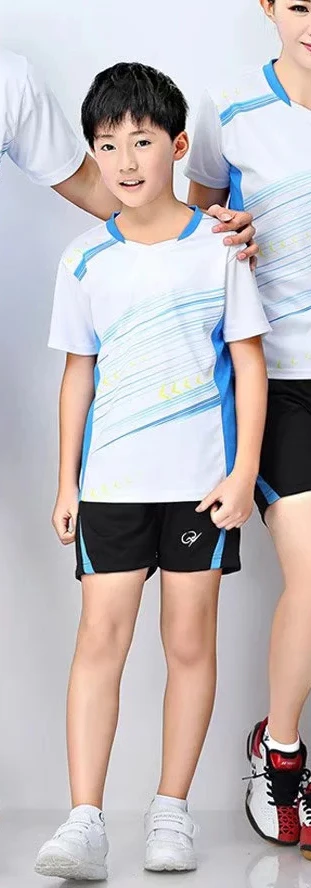 Быстросохнущий Спортивный костюм, рубашки и шорты, удобные с короткими рукавами для бадминтона и настольного тенниса, футболка для мужчин, женщин и детей L992SHC - Цвет: Kids White