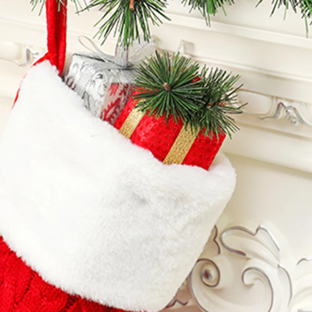 Christmas Stocking Ornaments Knitted Wool Thick Socks Hotel Home Christmas Socks New Year Gifts for Kids Xmas Tree Ornament
