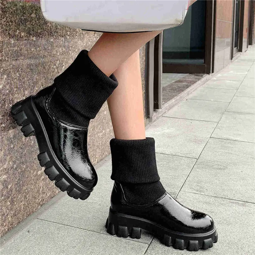  Ботинки для панков и готов женские кроссовки Лакированная кожа туфли на высоком