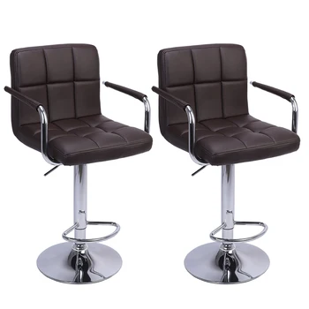 

2pcs Adjustable Bar Chairs 60-80cm 6 Checks Round Cushion Bar Stools with Armrest Coffee