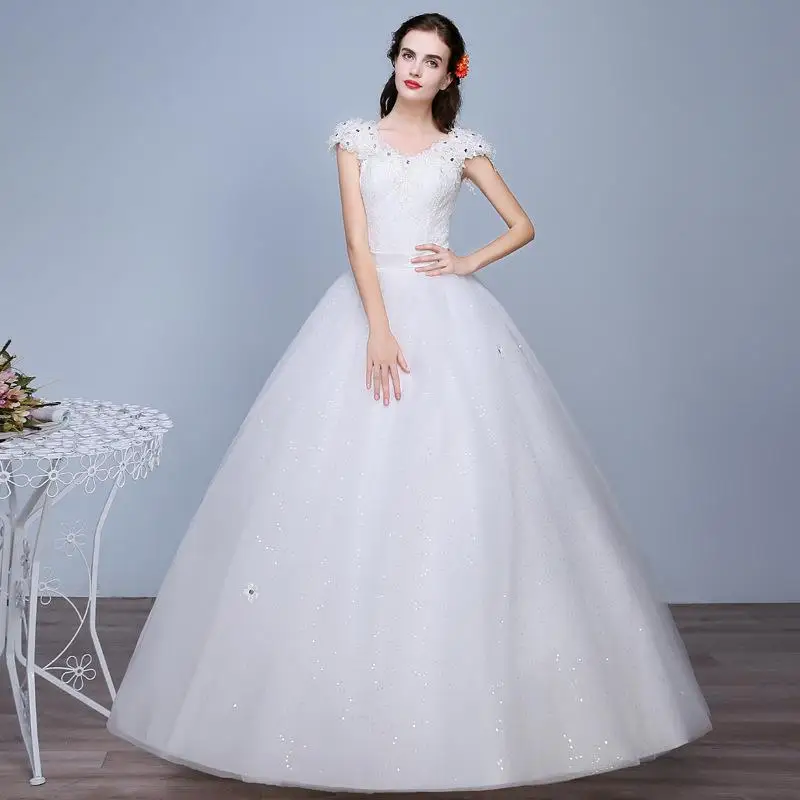 Дешевые Vestido De Noiva бальное платье с v-образным вырезом Принцесса накладное украшение для свадебного платья роскошное платье невесты - Цвет: Белый