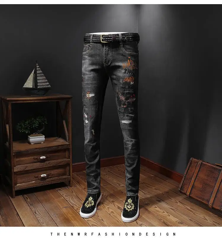 AH11654, модные мужские джинсы,, Подиумные, Роскошные, известный бренд, Европейский дизайн, вечерние, Стильная мужская одежда