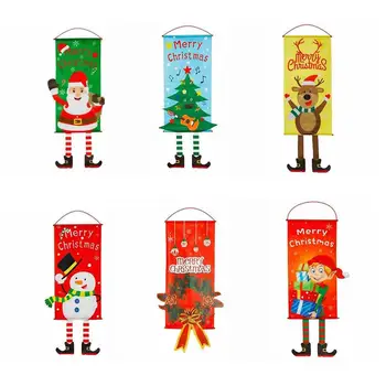 

Christmas Hanging Flag For Mall Home Decor Flower Santa Claus Christmas Tree Elves Flower Curtain Pendant New Year DIY Decor