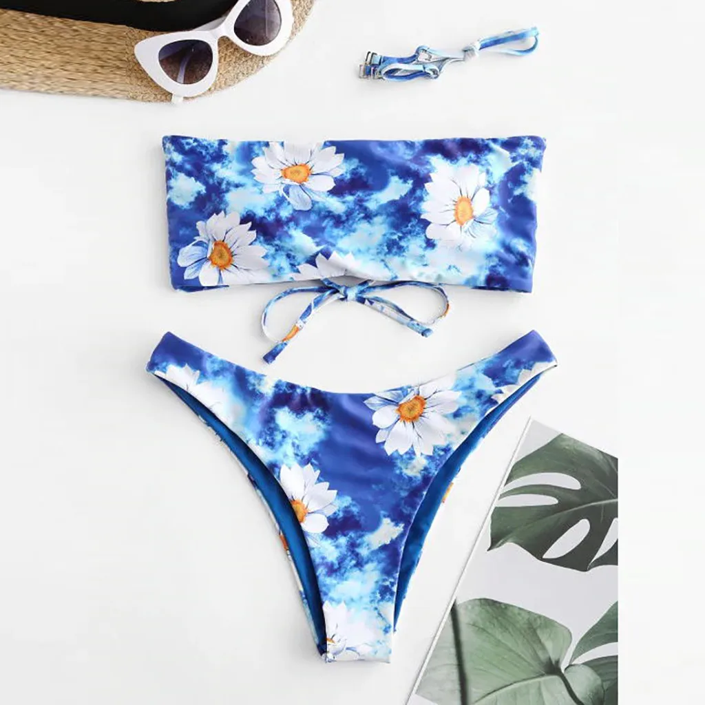 Купальник бикини женский с чашками пуш ап и принтом|Купальники |