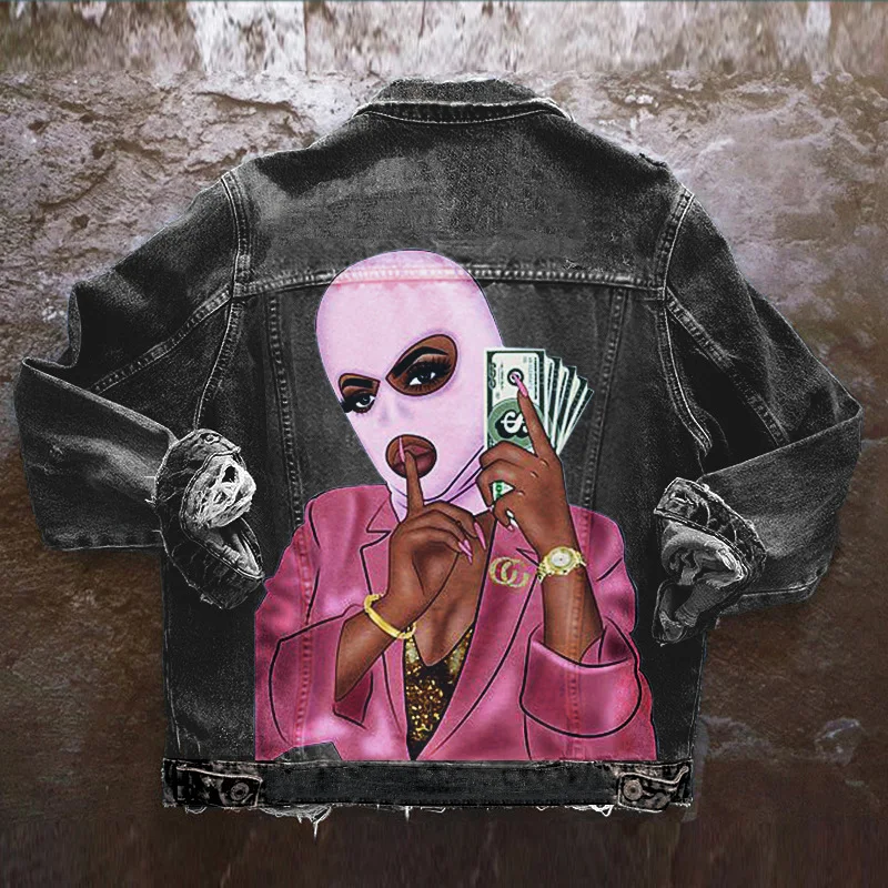 New Women's Retro Street Autumn and Winter Long-sleeved Personalized Printing Foreign Trade Denim Jacket Single-breasted | Женская