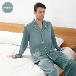 22 mm new style thicker silk pajamas men's 100% mulberry silk long-sleeved trousers set home sleepwear