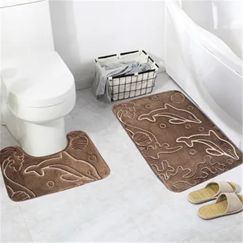 

Toilet Mat 2pcs/set Dolphin 3d Flannel Bathroom Antiskid Rug Combination Suit Tapis De Douche Anti Glisse Bathroom Floor Mat l