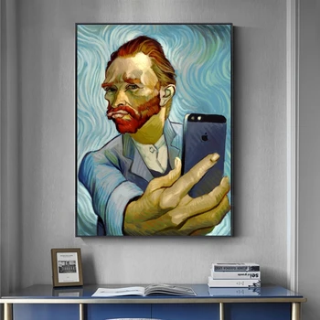 

Funny Art Van Gogh Selfie By Phone Canvas Paintings on The Wall Art Posters and Prints Abstract Portrait of Van Gogh Pictures