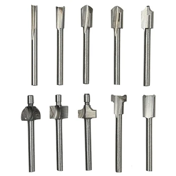 

10pcs 1/8" Shank High Speed Steel Wood Router Bit Woodworking Drill Bits For Dremel Rotary Tools Hss For Woodworking