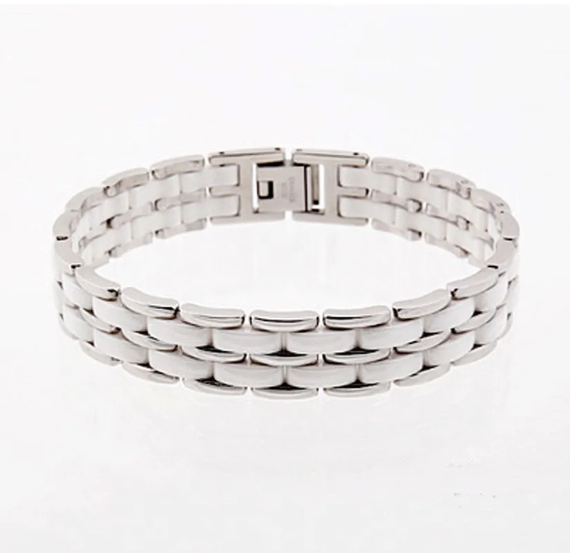 

Famous brand bracelet heavy Wide rose gold Stainless Steel Double Layer Black /White Ceramic for Men pulsera pulseras bracelet