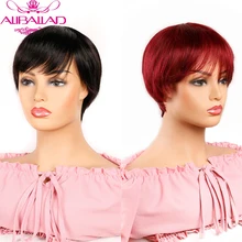 Aliexpress - Short Human Hair Wig With Bangs Straight Brazilian Remy Hair Pixie Cut Wigs Full Machine Made Wig Aliballad Hair