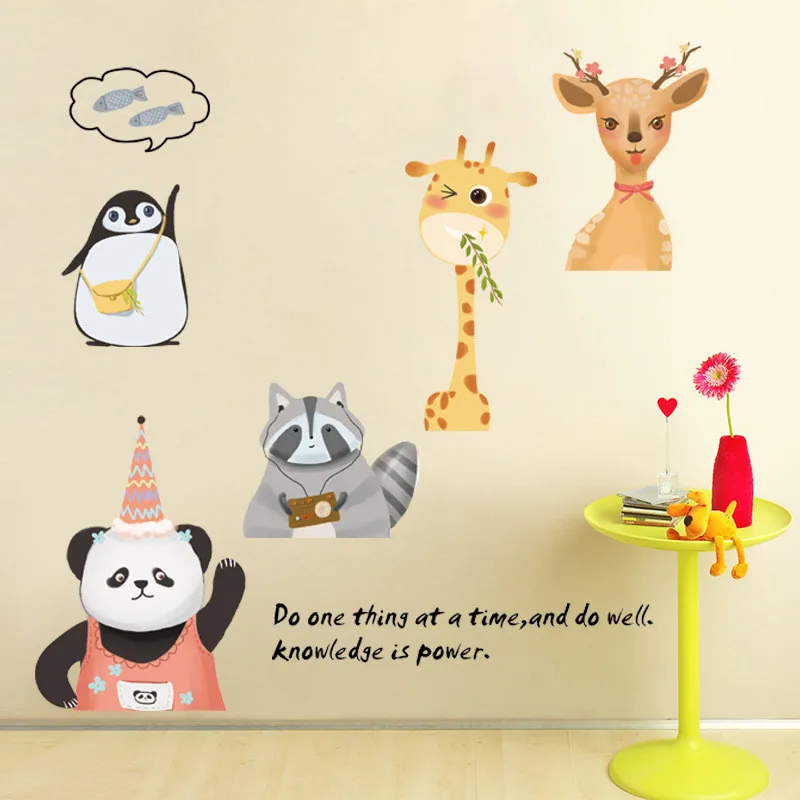 

ZOLLOR wall stickers cute Forest animals fun panda sika deer children's living room kindergarten decoration cartoon wallpaper