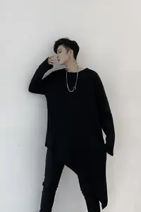 Loose design slim casual show personality clothing hairstyle dark spring men's irregular sleeve t-shirt teacher t-shirt