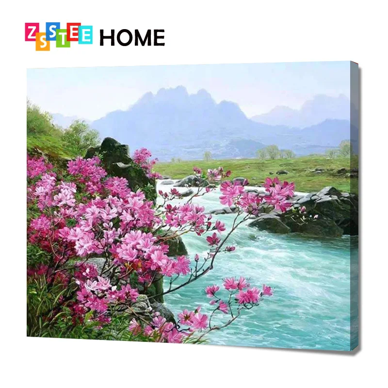 

ZSSTEE HMOE Landscape Painting By Numbers Pictures Canvas City Scenery DIY Oil Painting Kit Living Room Gift Art Decroation