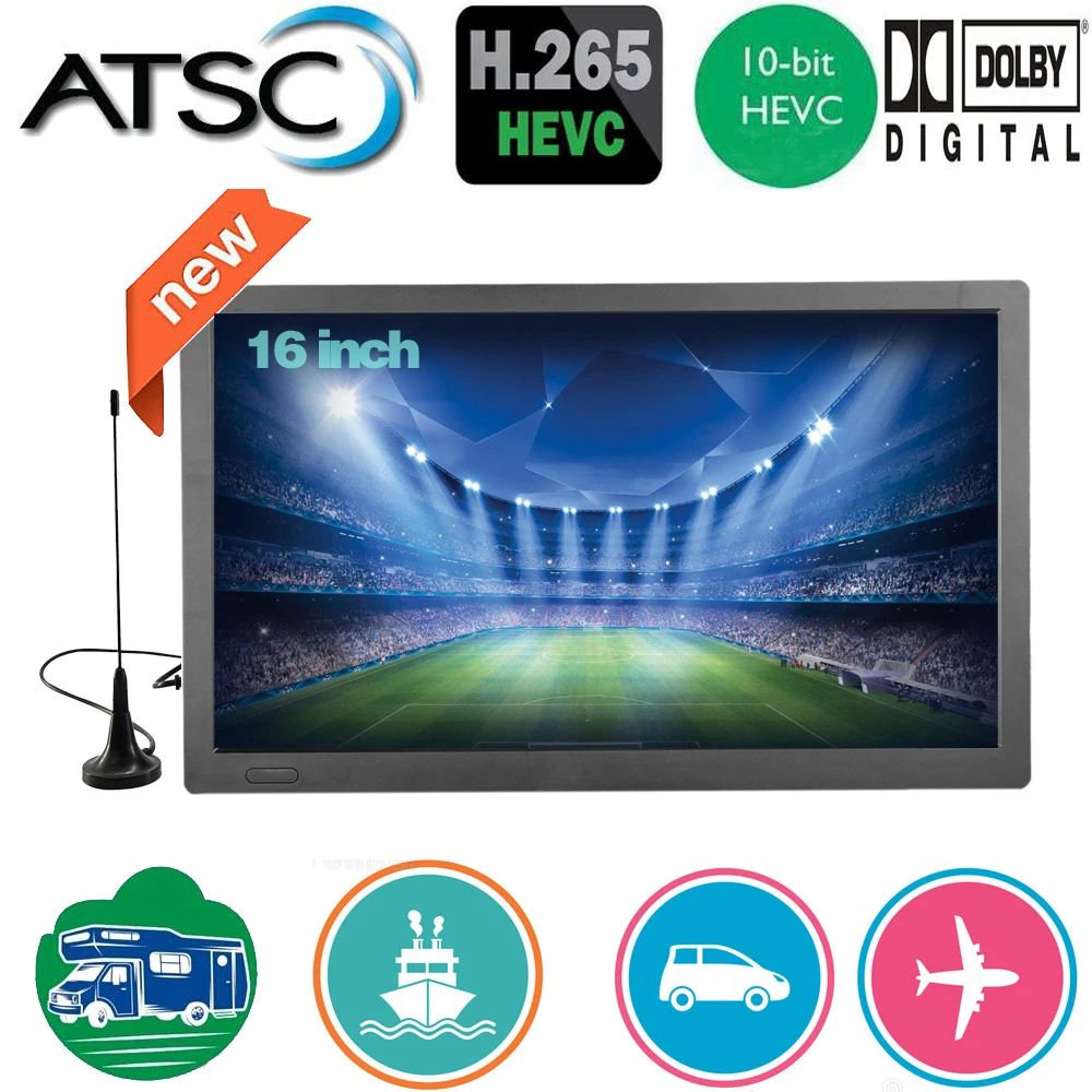 LEADSTAR 16 Inch Portable ATSC Mini Digital TV Support ATSC-T Hevc H265 10Bit Code Car Tv Kitchen Dolby AC3 | Электроника