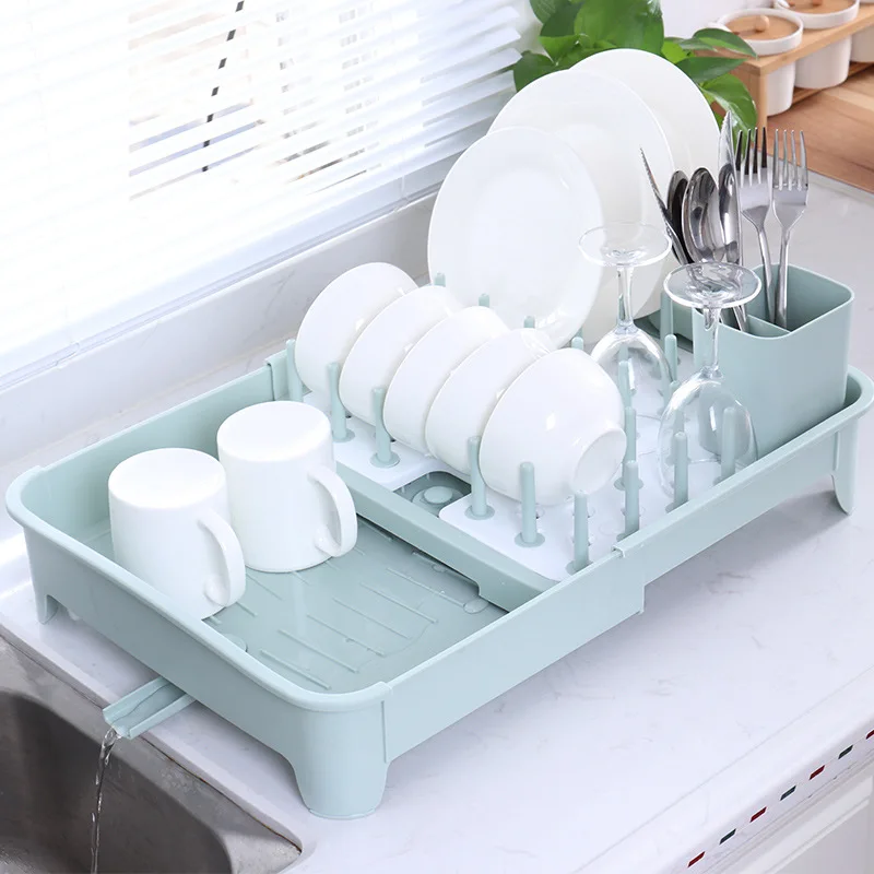 Dish Rack Drain Rack Household Kitchen Retractable Dish Rack Plastic