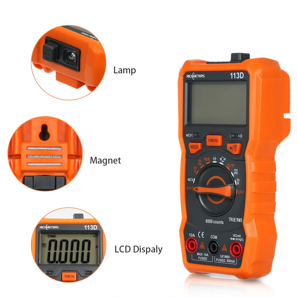 Цифровой мультиметр RICHMETERS RM113D 6000 отсчетов Бесконтактный индикатор напряжения