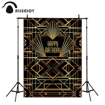 

Allenjoy Adult Event Banners Happy Birthday Great Gatsby Golden Geometric Wall Photozone Elegant Celebrate Party Backdrop Decor