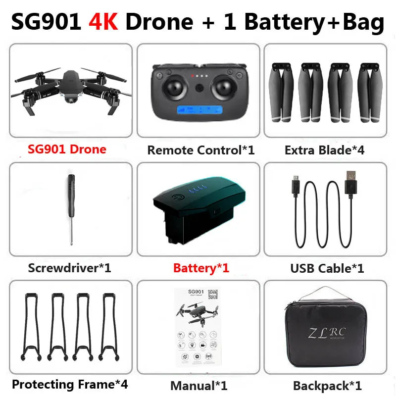SG901 Профессиональный складной Дрон с двойной камерой 1080P 4K WiFi FPV широкоугольный оптический поток RC Квадрокоптер Вертолет игрушка E520S - Цвет: 4K 1 Battery Bag