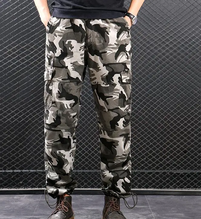 Grey Camouflage Камуфляжные брюки карго, весна-осень, мужские хлопковые повседневные свободные мешковатые брюки с карманами, мужские прямые штаны, s, XXXL - Цвет: Grey Camouflage