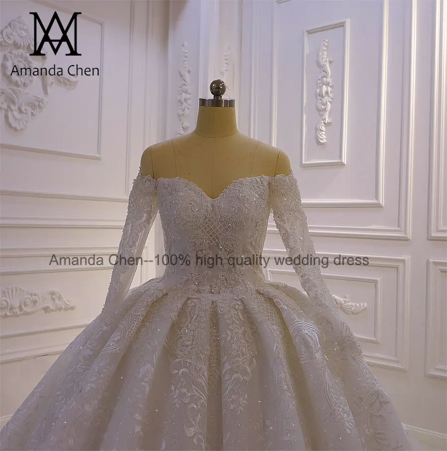 Abendkleid с открытыми плечами с длинным рукавом Кружева свадебное платье