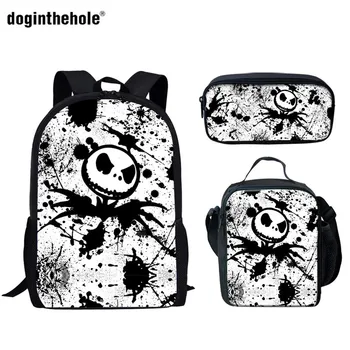 

Doginthehole 3pcs/set Cartoon School Bags The Nightmare Before Christmas Print Chilren Shoulder Backpacks Casual Girls Rucksack