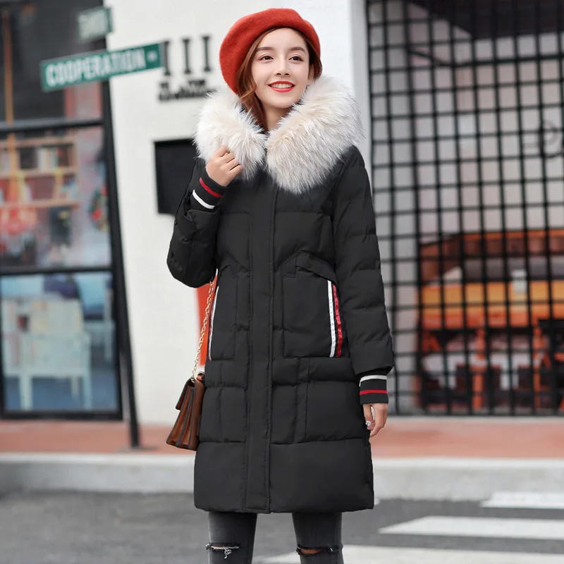 

Dongdaemun Mid-length down Jacket Cotton-padded Clothes Women's 2018 Winter New Style Thick Large Fur Collar Cotton-padded Cloth