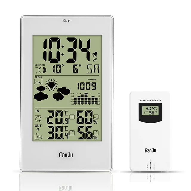 Wireless Outdoor Weather Station Digital Hygrometer Remote Thermometer  Clock hPa