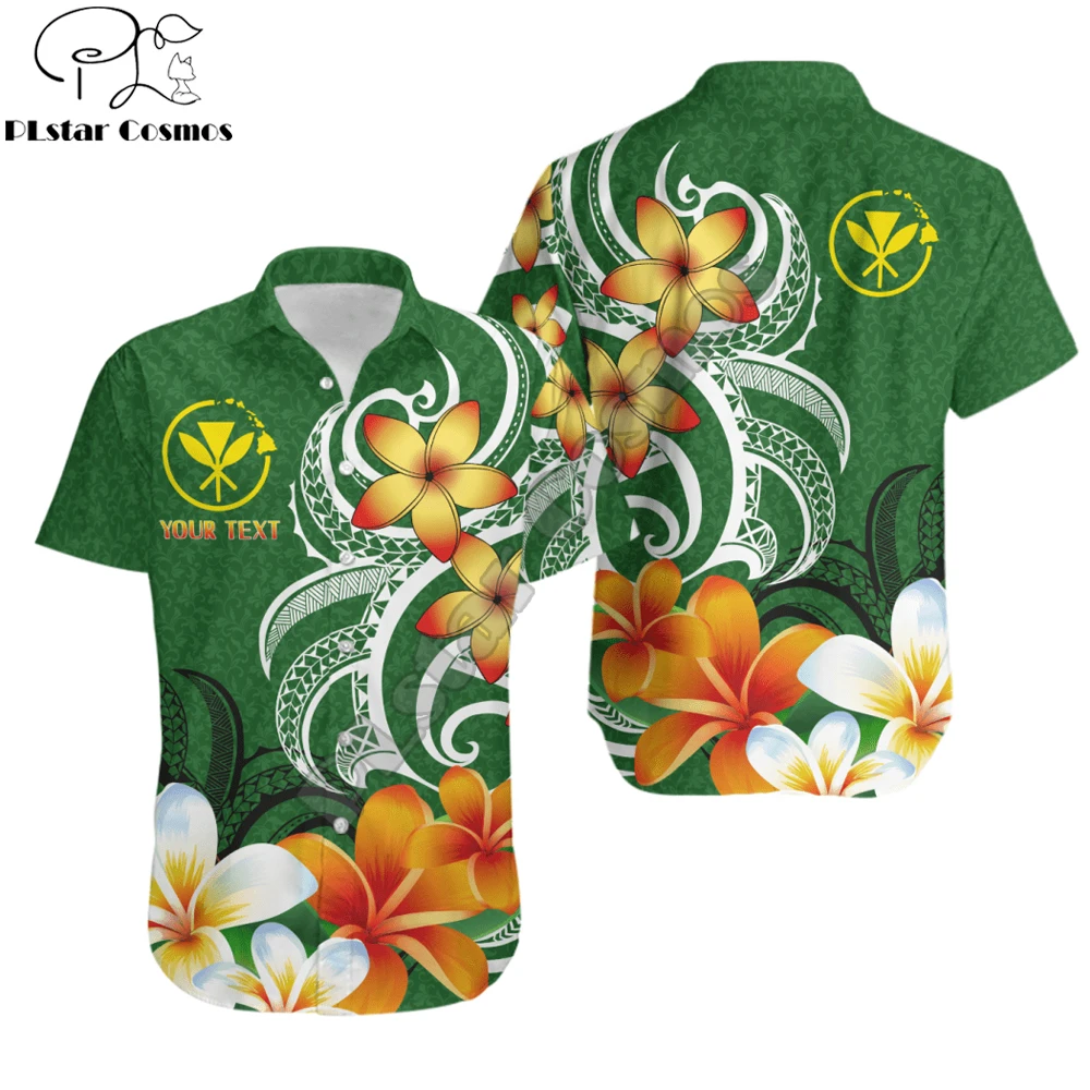 2022 Summer Short sleeve Shirts Custom Kanaka Polynesian Plumeria Flowers 3D Printing Hawaiian Shirt Mens Casual Beach Shirt