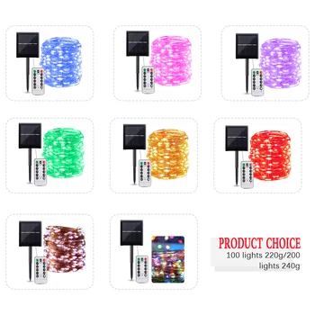 

With Remote LED Outdoor Solar String Lights Fairy Holiday Christmas Party Garland Solar Garden Waterproof Lights 8 Lighting Mode