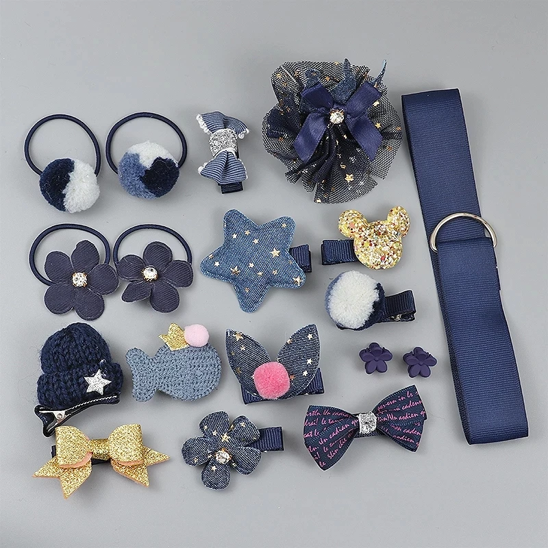 Ensemble de pinces à cheveux élastiques mignonnes pour filles, couvre-chef, nœud, fleur, animal, épingle à cheveux, cadeau de dessin animé, accessoires pour enfants, 18 pièces