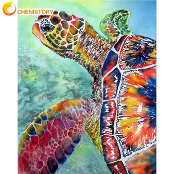 

CHENISTORY 40x50cm Framed Painting By Numbers Kits For Adults Hand Painted Unique Gift Turtle Animal Picture By Number Paints