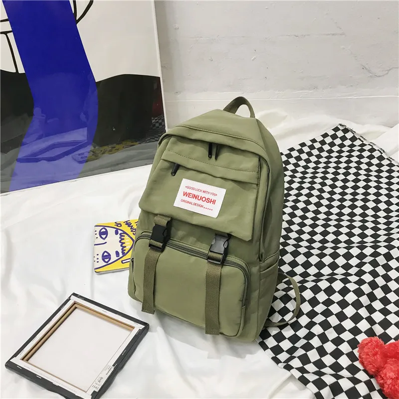 Большой Вместительный водонепроницаемый нейлоновый рюкзак с модной пряжкой, дизайнерская женская сумка через плечо, повседневная школьная сумка для девочки-подростка, рюкзак Mochila - Цвет: army green