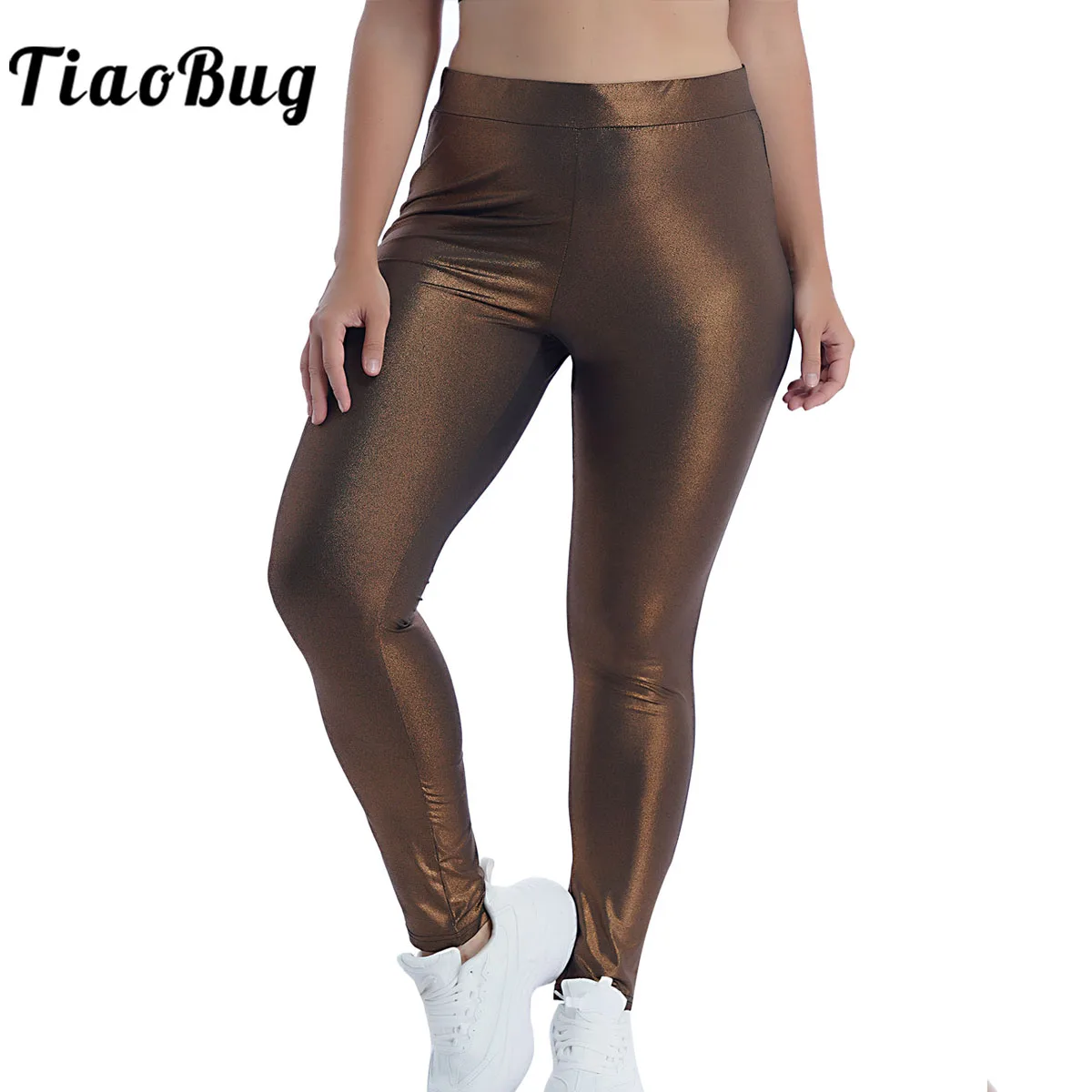 

Shiny Metallic Stretch Dance Pants Women Disco Elastic Party Costume Yoga Workout Sports Leggings