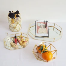 Многофункциональная коробка для хранения мелочей корзина для фруктов держатель ручки украшение дома орнамент Золотая рамка со стеклом Свадебный декор