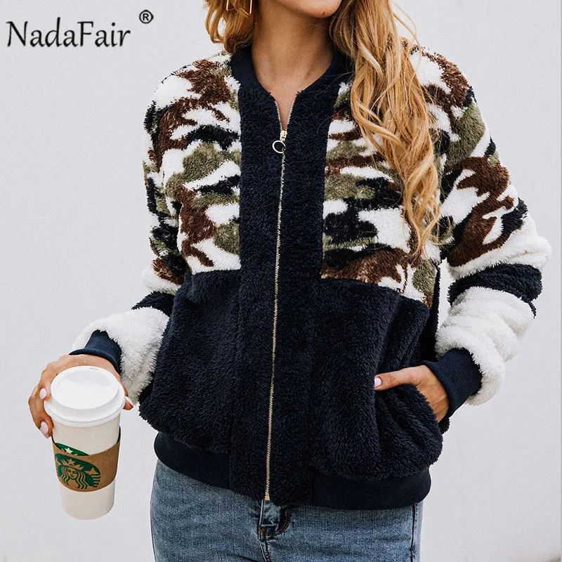 Nadafair пушистое зимнее пальто женское флисовое повседневное плюшевое пальто женское размера плюс толстые куртки из искусственного меха меховое пальто верхняя одежда